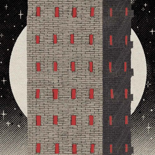 Starry Night Sky And Moon Behind Tall Building GIF