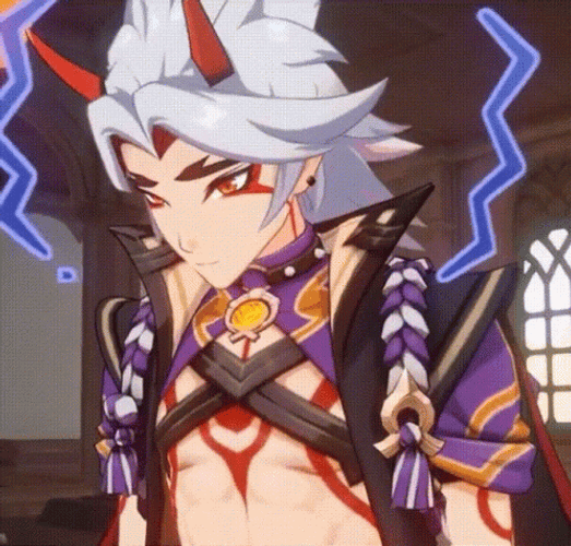 Startled Arataki Itto Looking Up GIF
