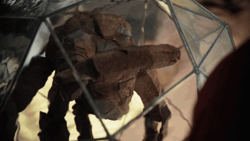 Statue of a Man Behind Glass Cube