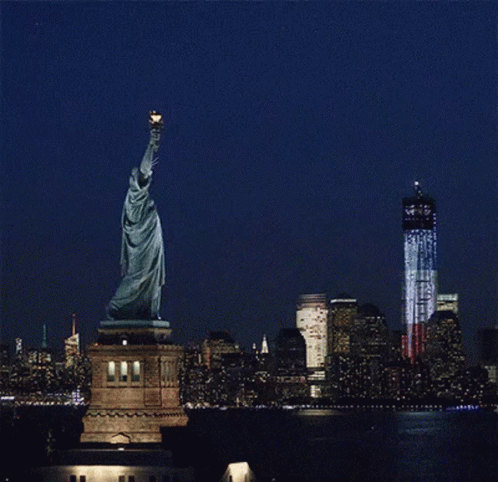 Statue of Liberty Foreground Twin Towers Background