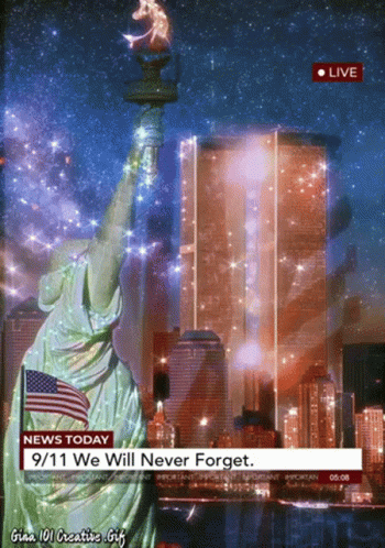 Statue of Liberty in Front of Twin Towers