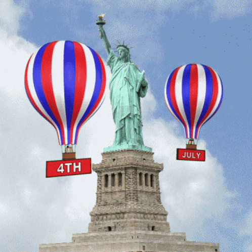 Statue of Liberty with Two 4th July Hot Air Balloons