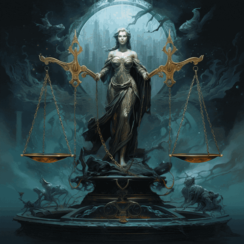 Statue Of Woman Holding Scales Of Justice Saying Justus Buy GIF