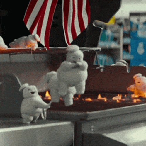 Stay Puft Marshmallow Man Playing On Fire GIF