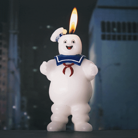 Stay Puft Marshmallow Man Lighted Candle GIF