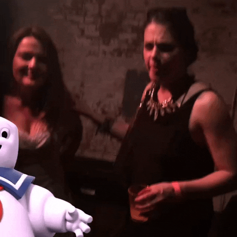 Stay Puft Marshmallow Man Scared Ladies GIF