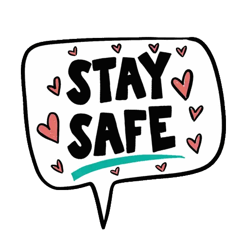 Stay Safe Speech Bubble with Red Hearts