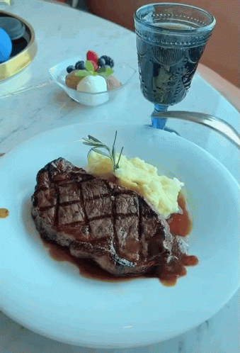Steak and Mashed Potatoes with Soda