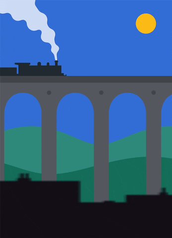 Steam Train Moving On Night GIF