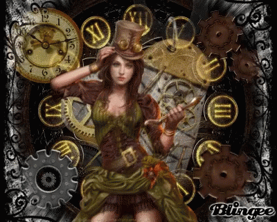 Steampunk Woman with Gears and Roman Clock