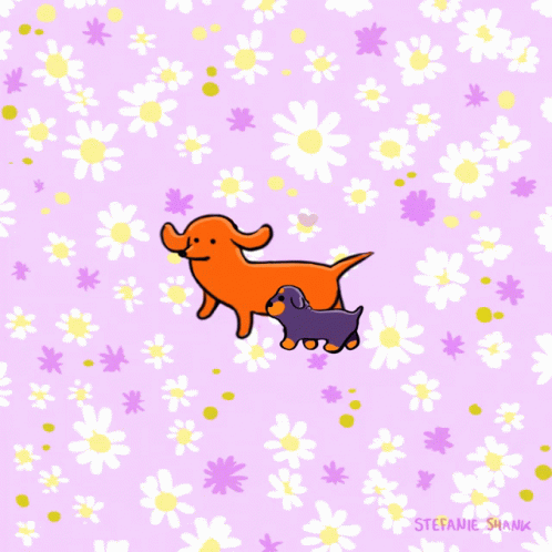 Stefanie Shank Drawing of Two Dogs and Daisies