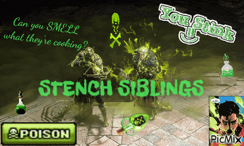 Stench Siblings Poison Button Advertisement