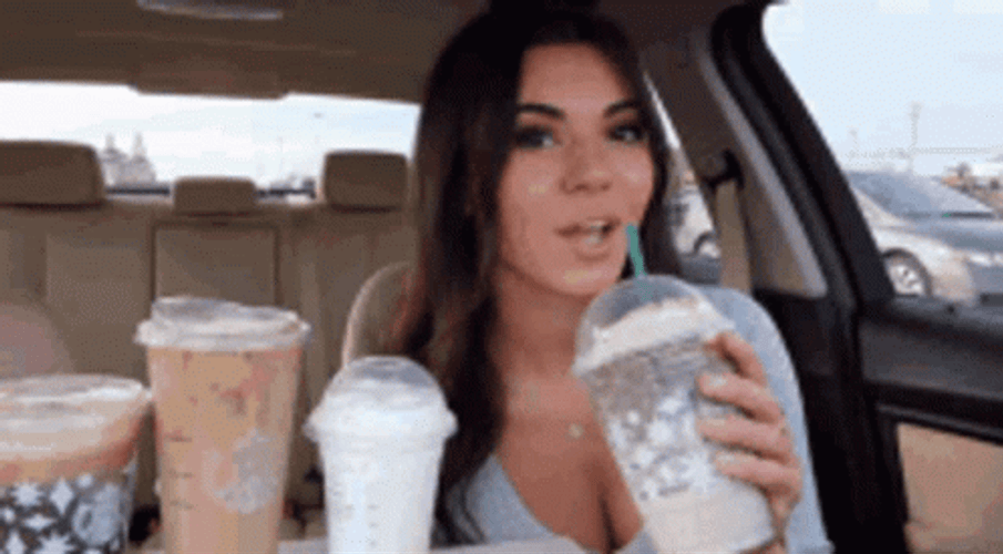 Steph Pappas Indulging In Starbucks Frappes GIF