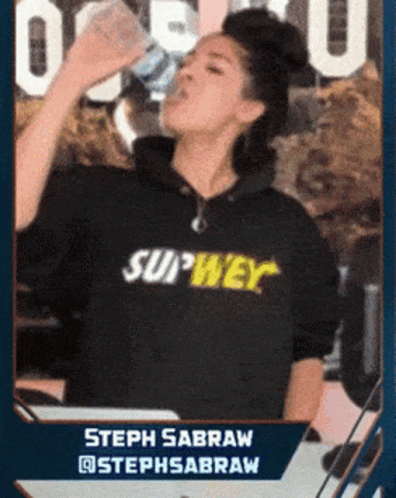 Steph Sabraw In Subway Shirt Drinking Water GIF