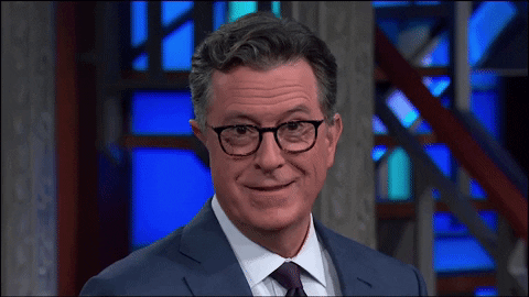 Stephen Colbert Doing The Rock Eyebrow Meme GIF