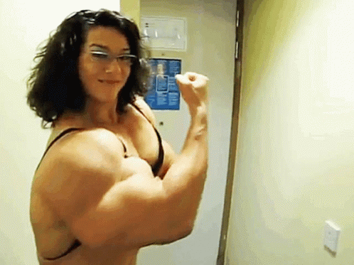 Steroids Lady Body Builder Flexing Muscle GIF