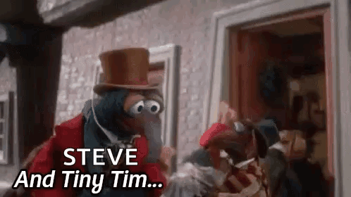 Steve And Tiny Tim From The Muppets Are Standing In Front Of A Door . GIF