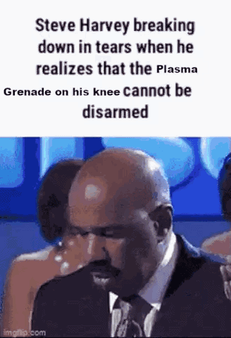 Steve Harvey Crying Over Plasma Grenade GIF