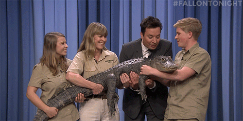 Steve Irwin Family Holding Little Crocodile GIF