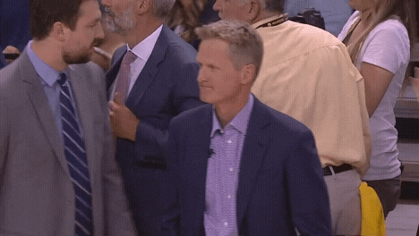 Steve Kerr Standing Body Bump To Someone GIF