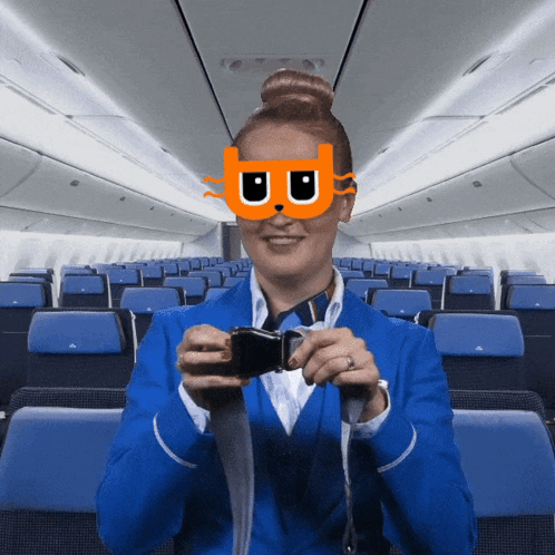 Stewardess in Cat Mask Taking Selfie