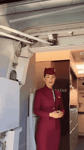Stewardess In Front Of Qatar Door GIF