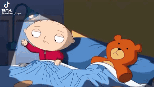 Stewie From Family Guy Laying In Bed With Teddy Bear GIF