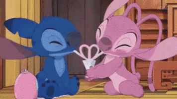 Stich And Angel Sharing Milkshake Burp GIF