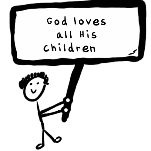 Stick Figure Holding God Loves All Sign