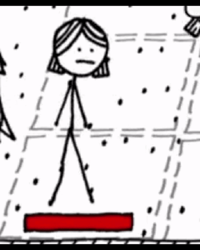 Stick Figure Holding Gun Next to Rocks
