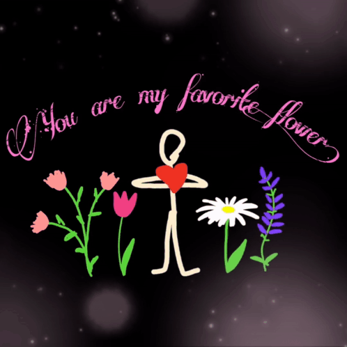 Stick Figure Holding Heart Saying If You Are My Favorite Flower GIF