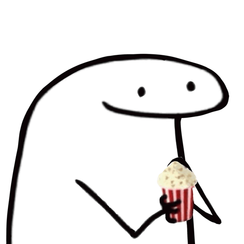 Stick Figure Holding Popcorn Bucket Smiling GIF