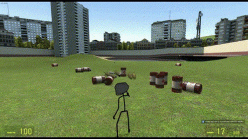 Stick Figure In Field Of Barrels GIF