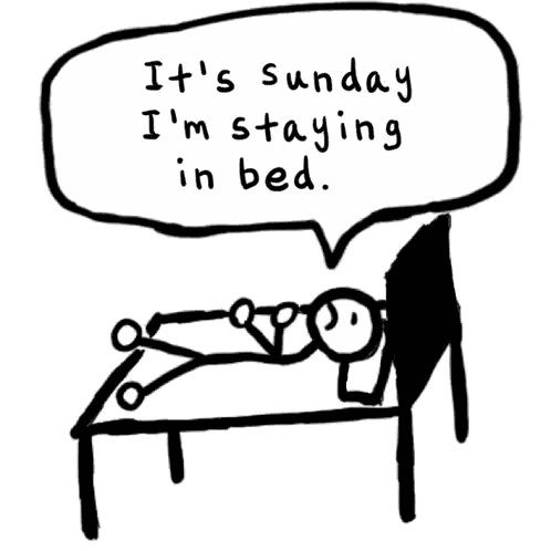 Stick Figure Lying in Bed Saying Sunday