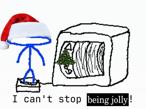 Stick Figure Santa Next to Christmas Tree Box