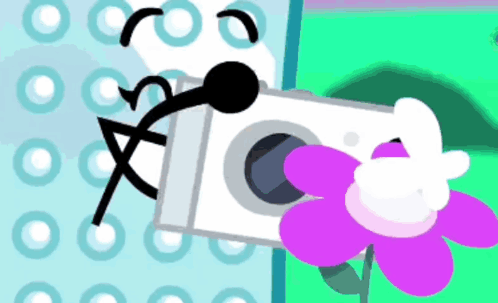 Stick Figure Taking Picture of Pink Flower