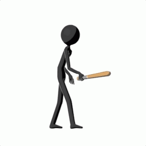 Stick Figure With Smack Sign Holding Bat GIF