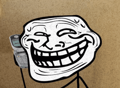 Stick Figure With Troll Meme Face On Phone GIF