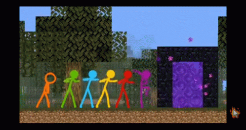 Stick Figures Standing in Front of Portal