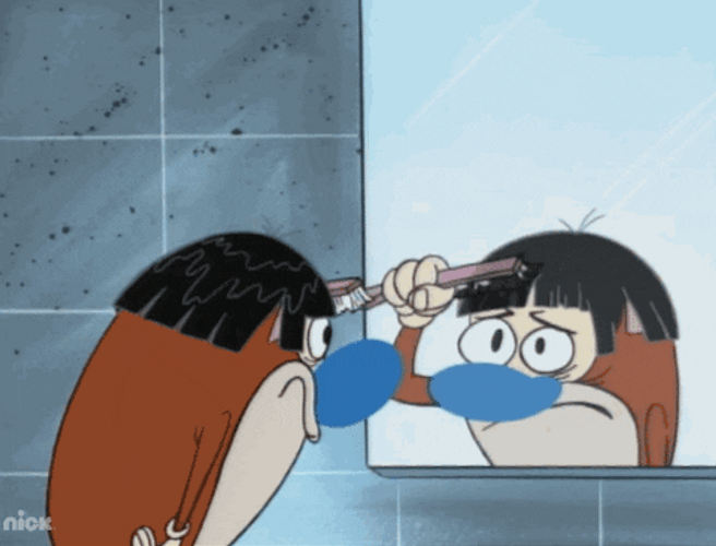 Stimpy Hair In The Mirror GIF