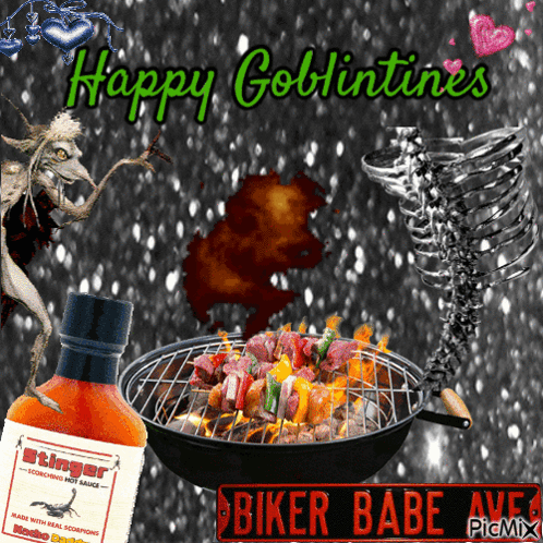 Stinger Hot Sauce Bottle Next to Grill with Food