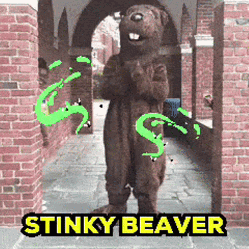 Stinky Beaver Mascot in Front of Brick Archway