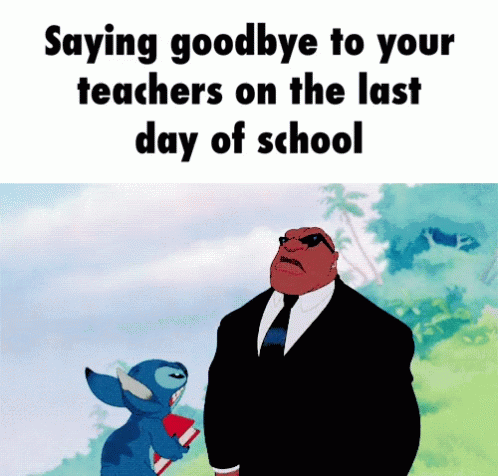 Stitch and Man Saying Goodbye to Teachers