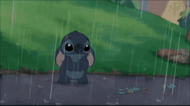 Stitch Crying In Rain GIF