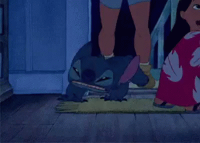 Stitch Eating Pizza On Wooden Floor GIF