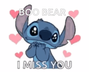 Stitch From Disney 'S Lilo And Stitch Is Surrounded By Pink Hearts And Saying Boo Bear I Miss You . GIF