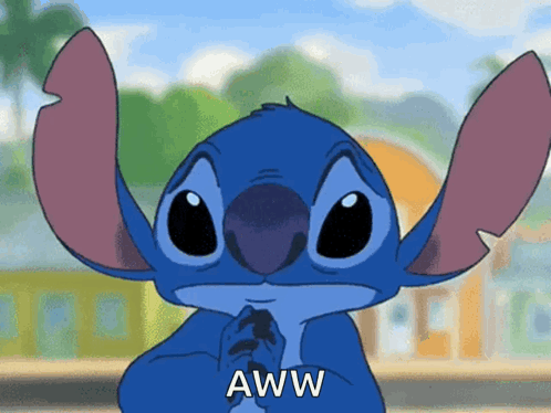 Stitch From Disney 'S Lilo And Stitch Says Aww With His Hands Folded GIF