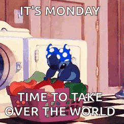 Stitch From Lilo And Stitch Is Sitting In A Laundry Basket With Clothes . GIF