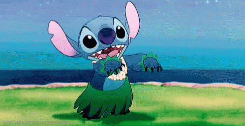 Stitch From Lilo And Stitch Is Wearing A Hawaiian Dress And Dancing . GIF