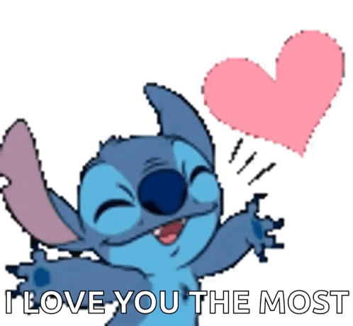 Stitch Holding Pink Heart Saying I Love You